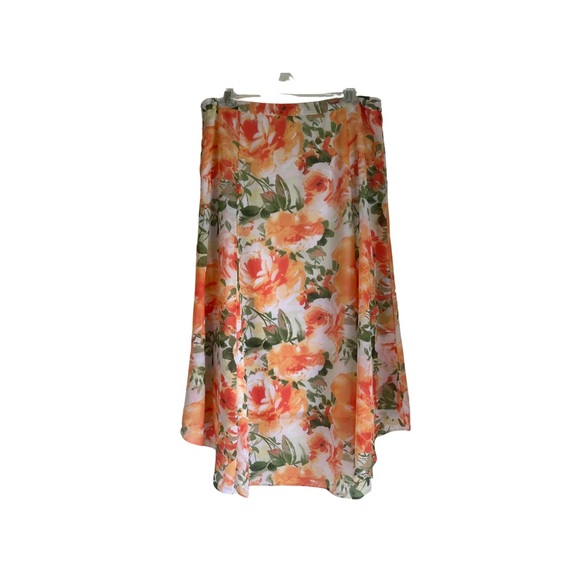 Cato High Low Orange and White Floral Flowy Midi to Long Skirt Women Size 12 - Picture 2 of 7